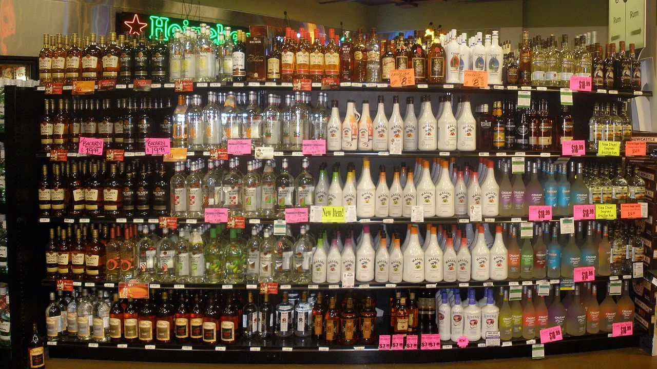 Shelves of rum bottles in an American liquor store